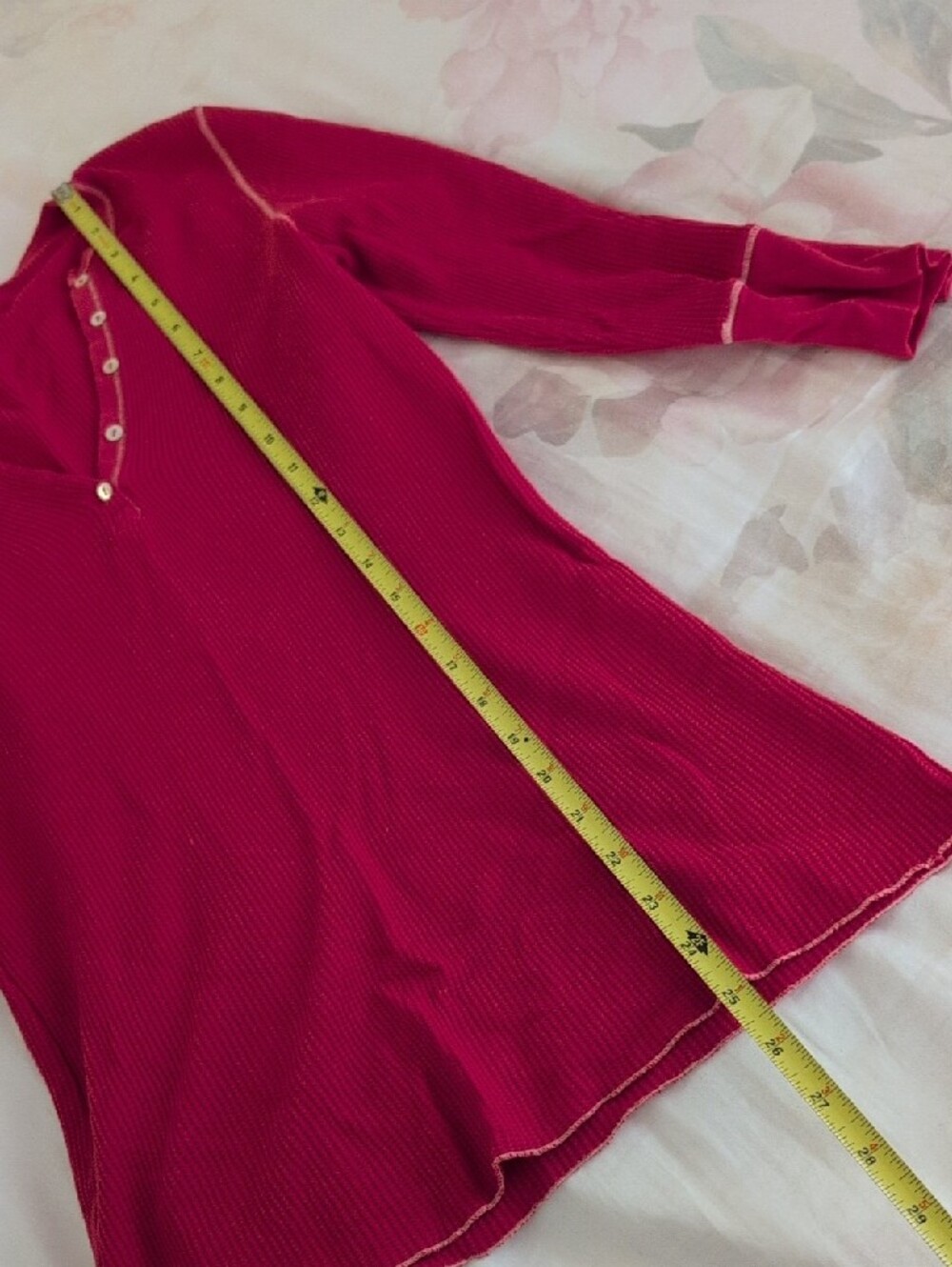 Splendid Ribbed Henley Long Sleeve Top in Red with Contrast Stitching - Picture 5 of 8